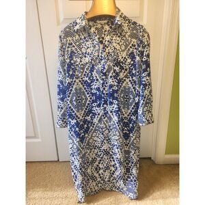 CAbi Navy Tan Button Up Collard Shirt Dress With Roll Tab Sleeve Size XL